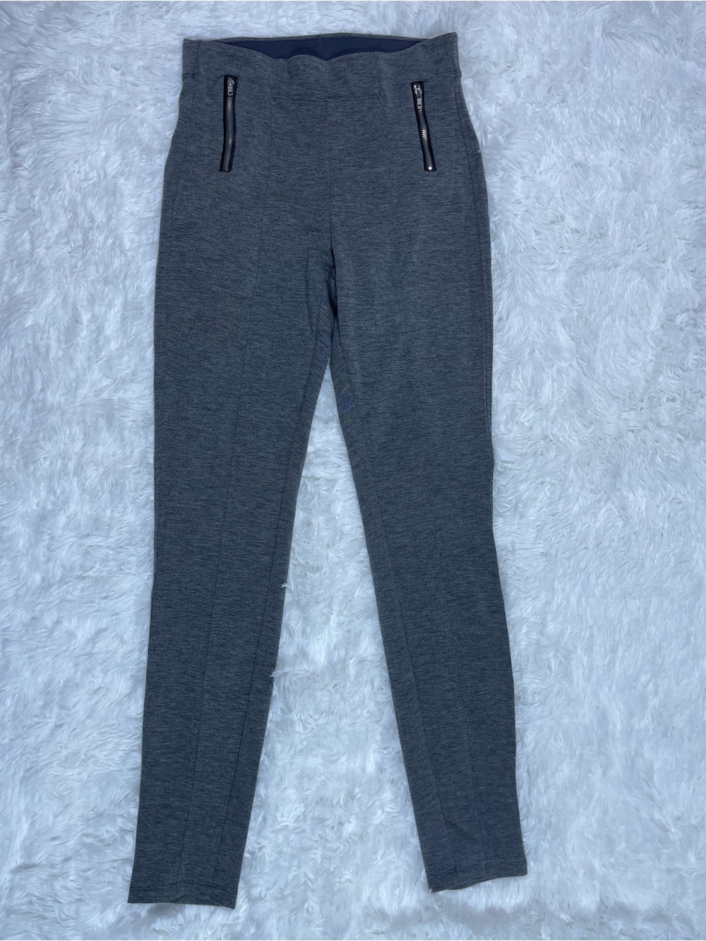 Ardene High-waisted leggings in heather gray, with two decorative zippers Sz SP